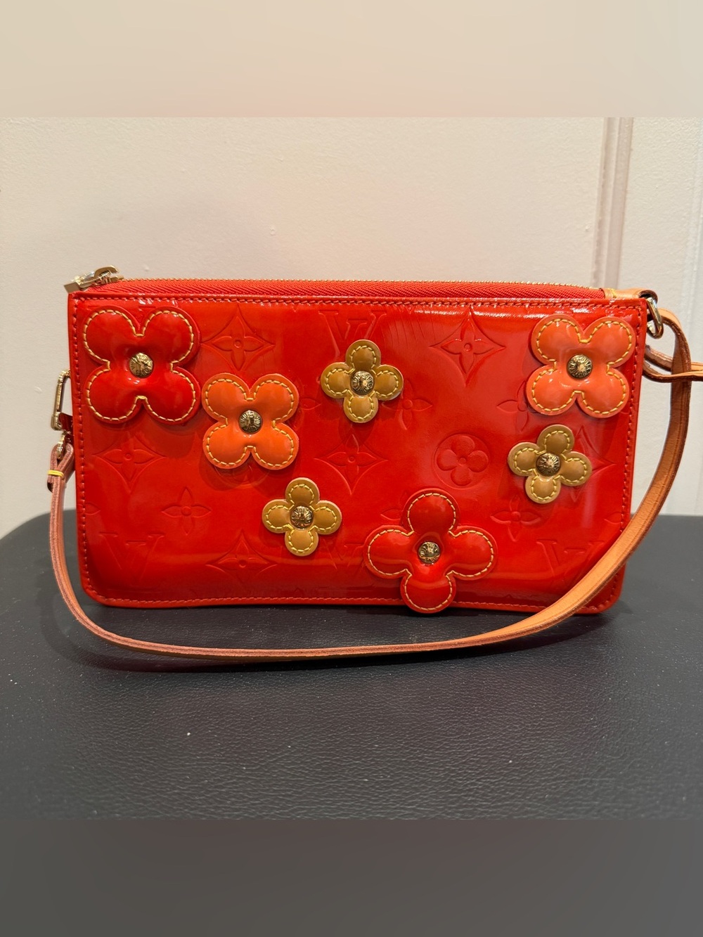 Rare Louis Vuitton orange floral vernis Lexington Pochette